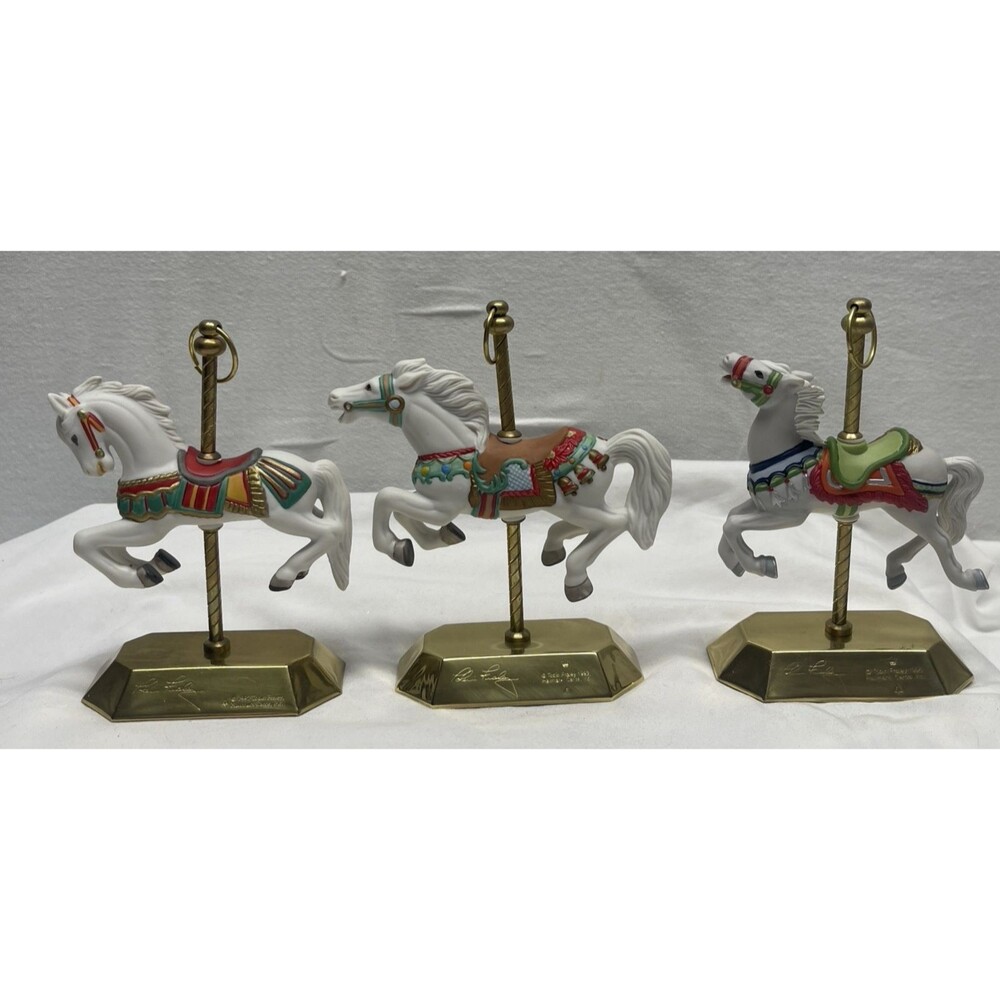Lot 3 Hallmark Mini Carousel Christmas Horses Ornaments 1992 1993 1995 Christmas - Picture 8 of 13